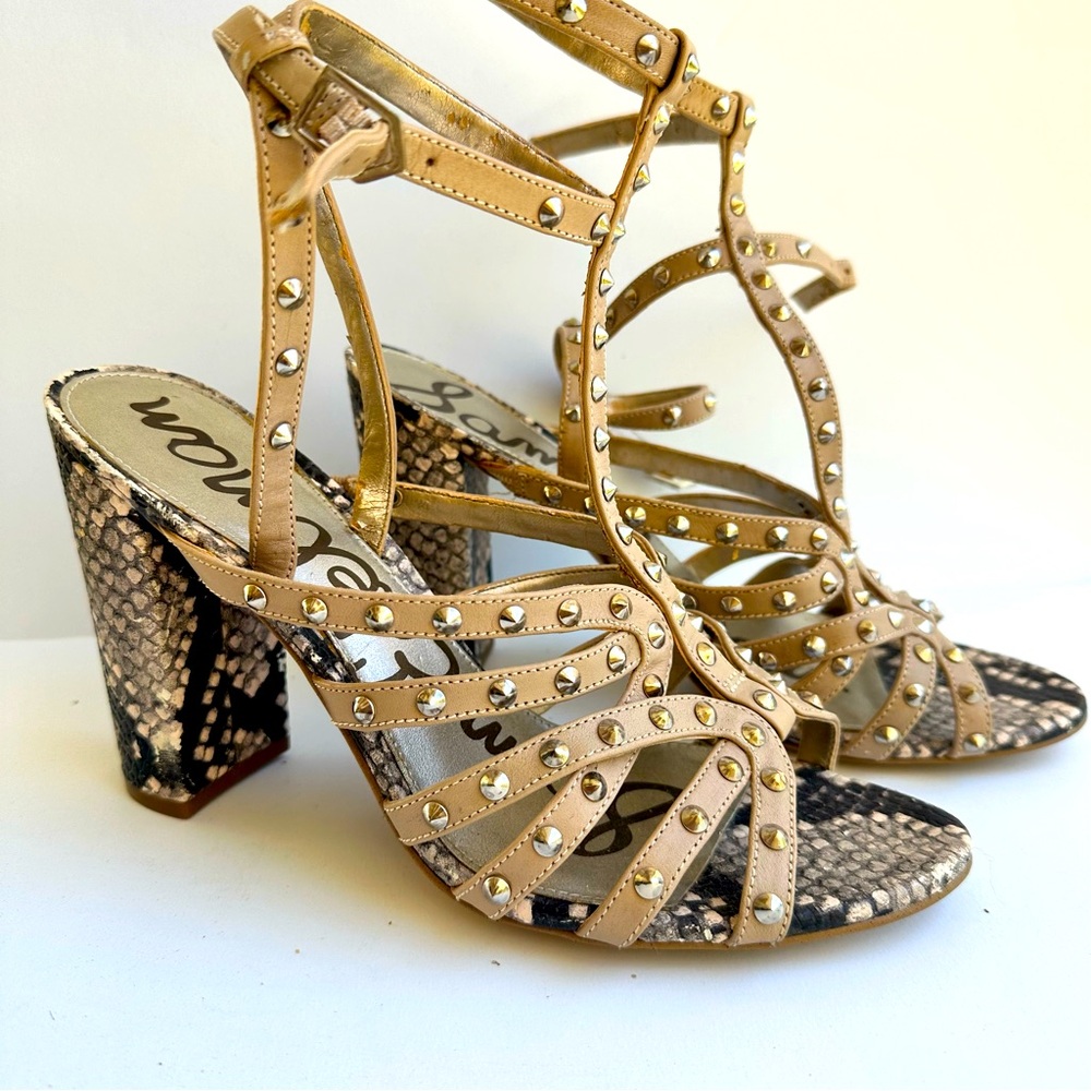 Sam Edelman ‘Yadira’ Chunky Heel Snakeskin Studded Sandals